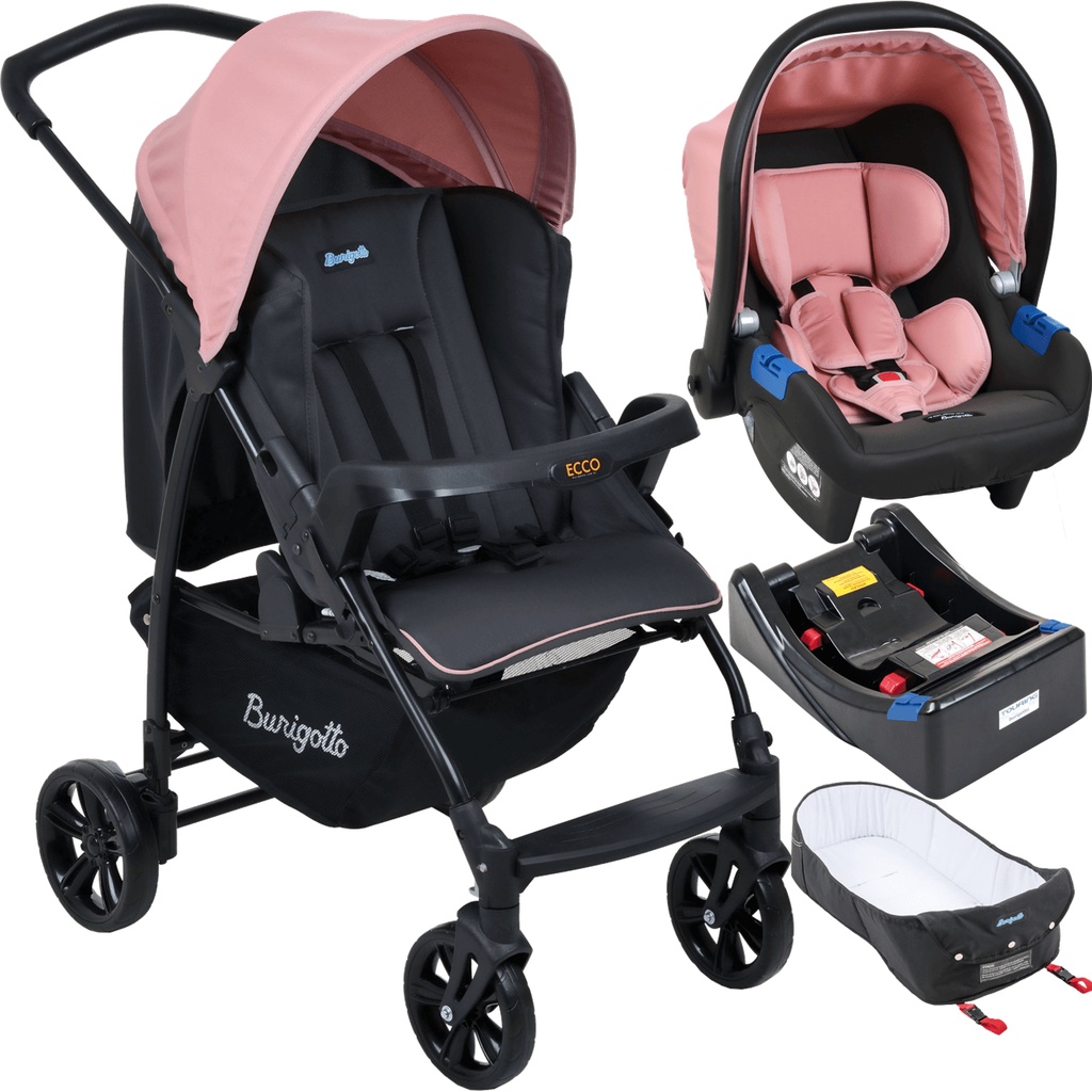 Carrinho Bebe Conforto + Base + Moises Ecco CZ Rosa - Burigotto em Oferta na Shopee