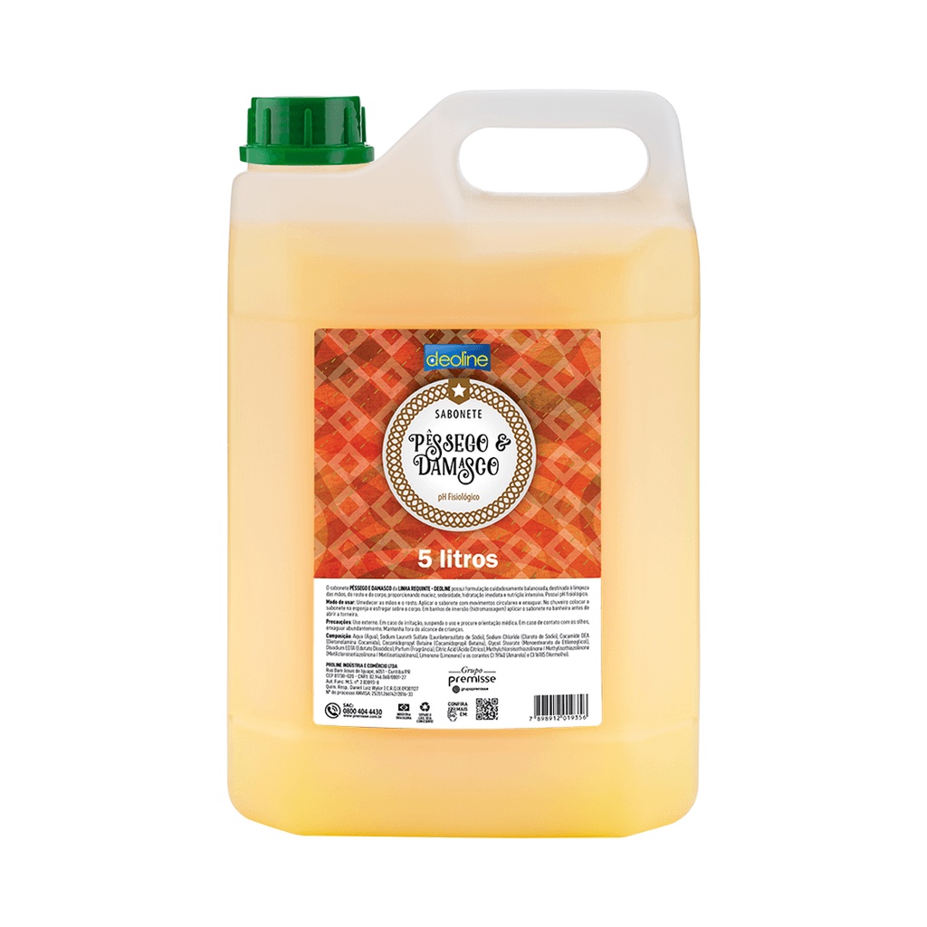 Sabonete Líquido Deoline Pêssego e Damasco 5L Premisse em Oferta na Shopee