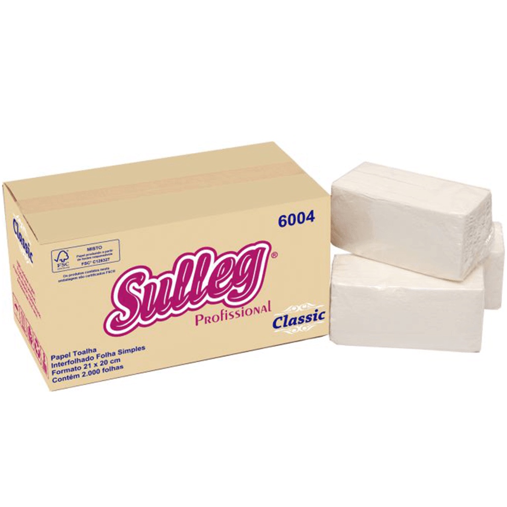Papel Toalha Interfolha 2 Dobras Folha Simples Classic 2.000 folhas Sulleg