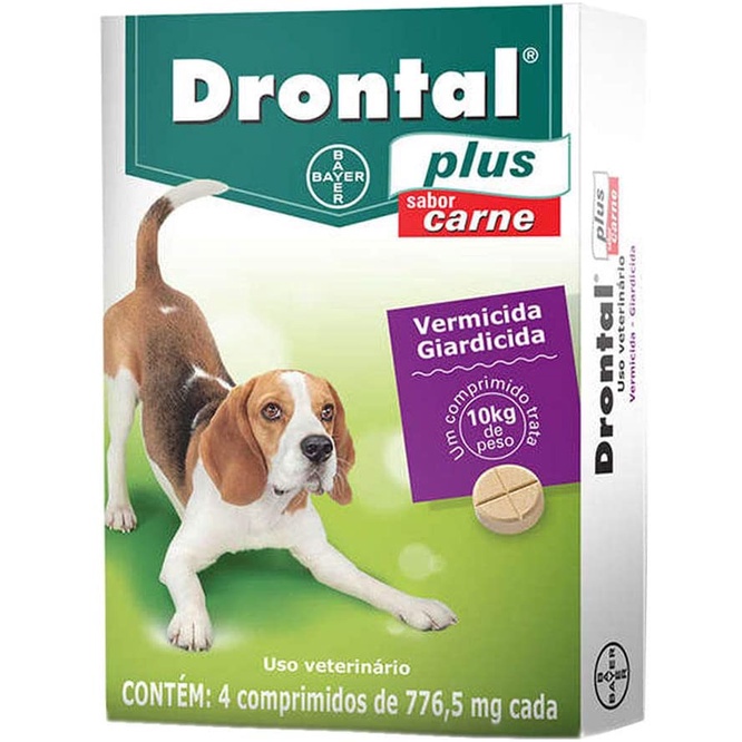 Vermífugo Bayer Drontal Plus Sabor Carne para Cães de até 10kg - 4 Comprimidos