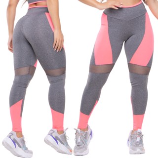Calça Legging Feminina Academia Cintura Alta Traning Suplex Detalhe Tule