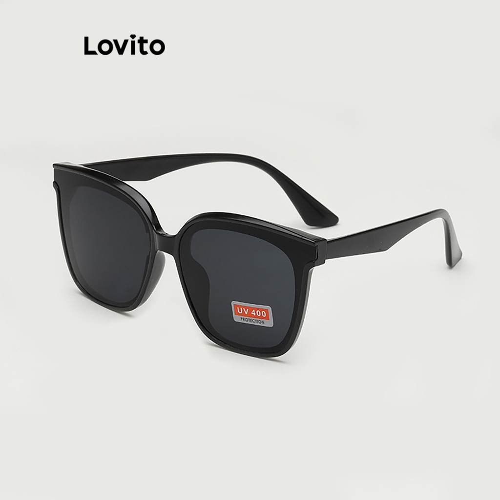 Lovito Casual Óculos de Sol Femininos Lisos Básicos LFA01065 (Preto)