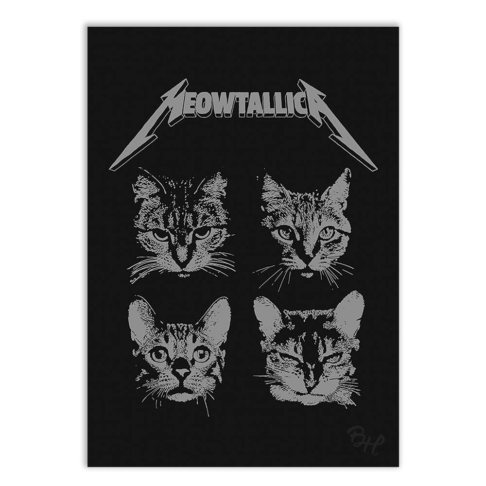 Placa Decorativa Engraçada Gatos Rock Heavy Metal Decoração Poster