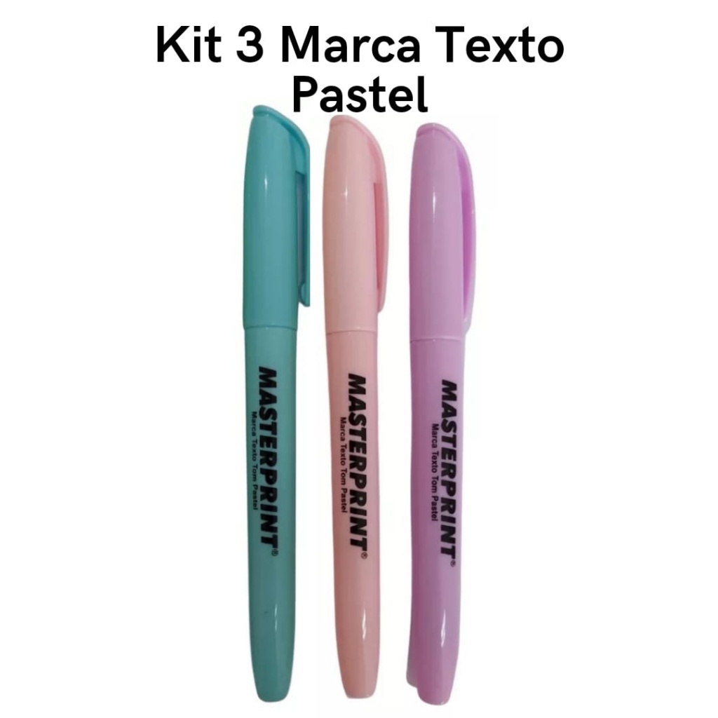 Kit 3 Canetas Marca Texto Tom Pastel Rosa Azul Lilas Grifa Texto Masterprint