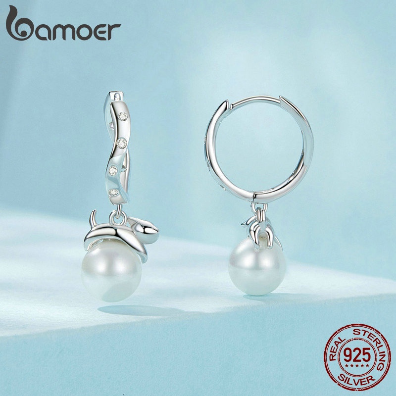 Detalhes do Bamoer 925 Sterling Sliver Earrings Kitty Pearl Ear Buckles Jóias Presentes Para Mulheres