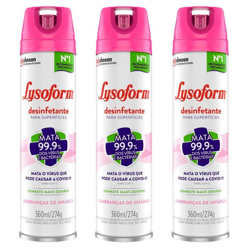 Kit 3 Desinfetante Lysoform Aerossol Lembrança de Infância 360ml em Oferta na Shopee