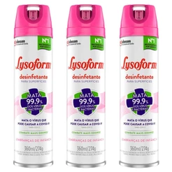 Kit 3 Desinfetante Lysoform Aerossol Lembrança de Infância 360ml