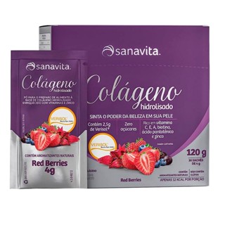 Colágeno Hidrolisado Sanavita Red Berries com 30 Sachês de 4g Cada