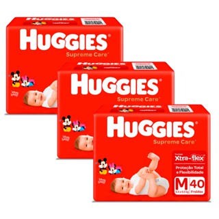 Kit 3 Fralda Huggies Supreme Care Tamanho M Mega 40 Unidades Descartáveis