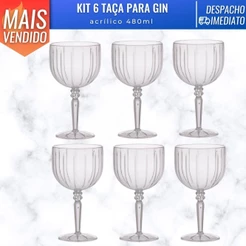 Jogo 6 Taças Para Gin Liv 480ml Drinks Acrílico Resistente Paramount
