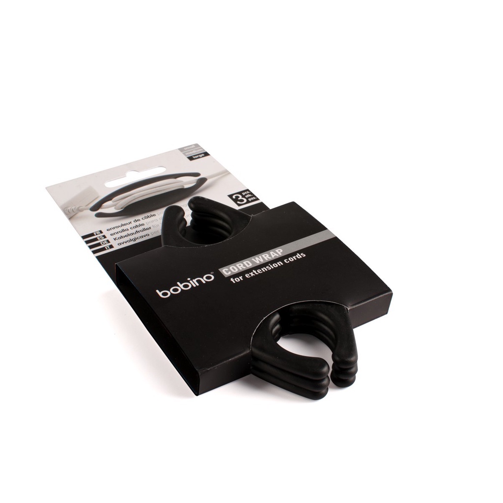 Kit 3 Bobino Cord Wrap LARGE Original - Gerenciador de Cabos de Força (Preto)