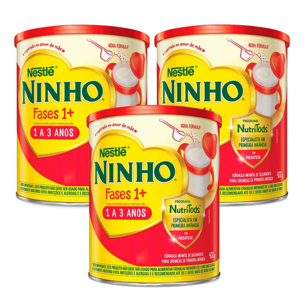 Ninho Fases 1+ Fórmula Infantil de Seguimento para Crianças de Primeira Infância de 1 a 3 anos 400g | Kit três unidades Ninho Fases 1+ Fórmula Infantil de Seguimento para Crianças de Primeira Infância de 1 a 3 anos 400g | Kit três unidades