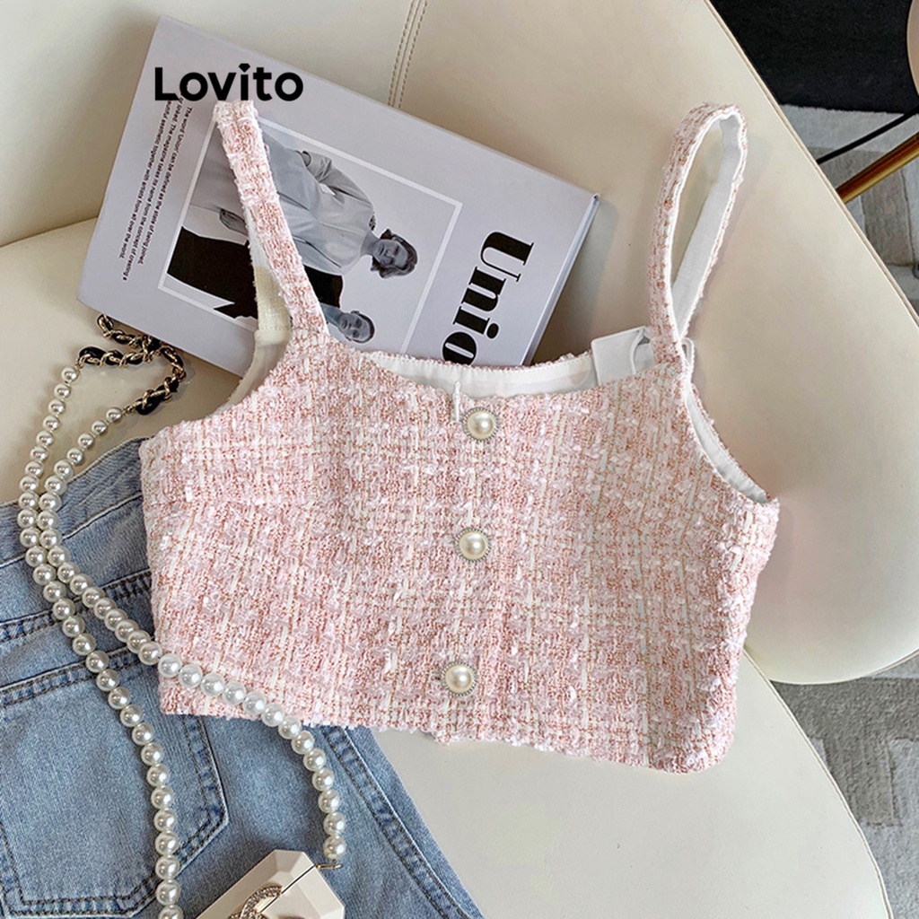 Lovito Casual Blusa Feminina Listrada com Botão Frontal L68ED056 (Rosa) - Women Clothes