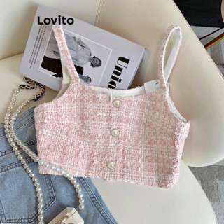 Lovito Casual Blusa Feminina Listrada com Botão Frontal L68ED056 (Rosa)