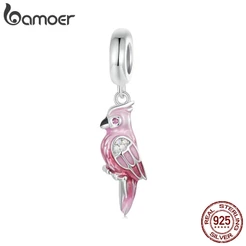 Bamoer 925 Sterling Sliver Charme De Fita De Papagaio Rosa Acessórios Para Pulseira
