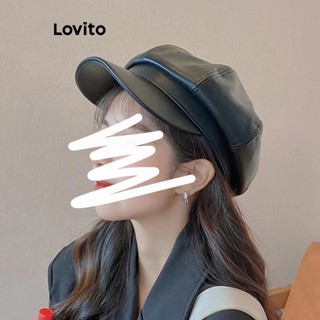 Lovito Chapéu de Pu Simples Vintage para Mulheres LFA08242 (Preto)