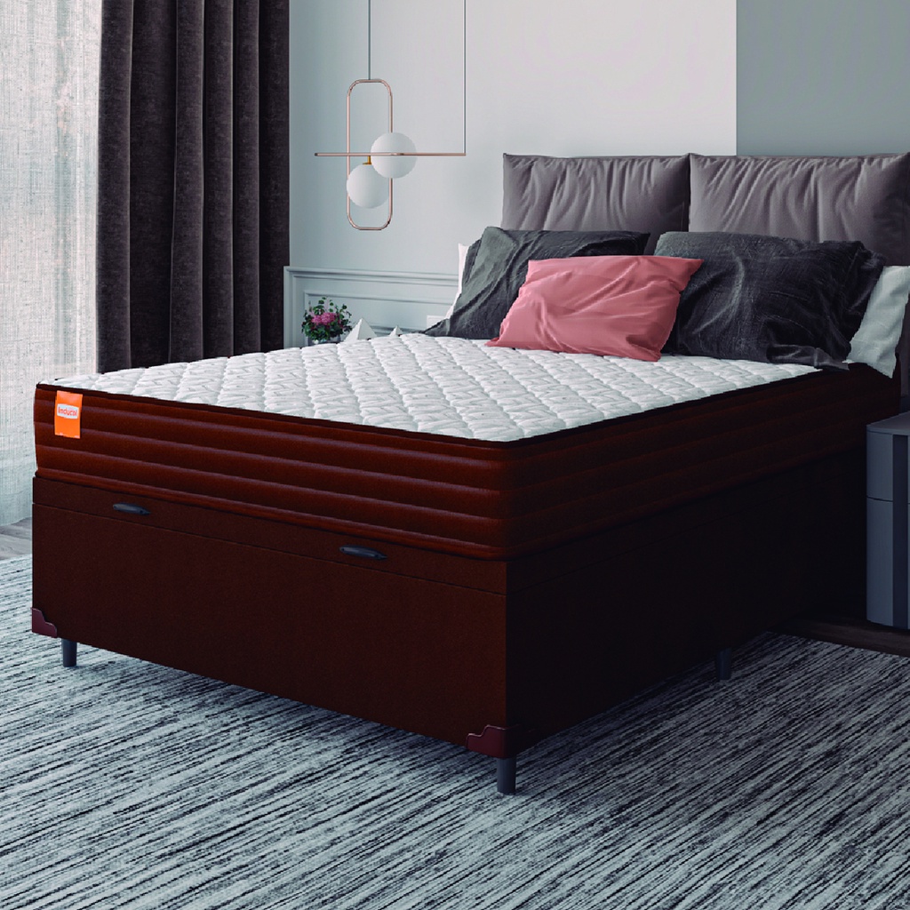 Detalhes do Cama Box Baú Casal Colchão Molas Qatar 138x188x63cm Marrom / Branco - Suporta até 200Kg po