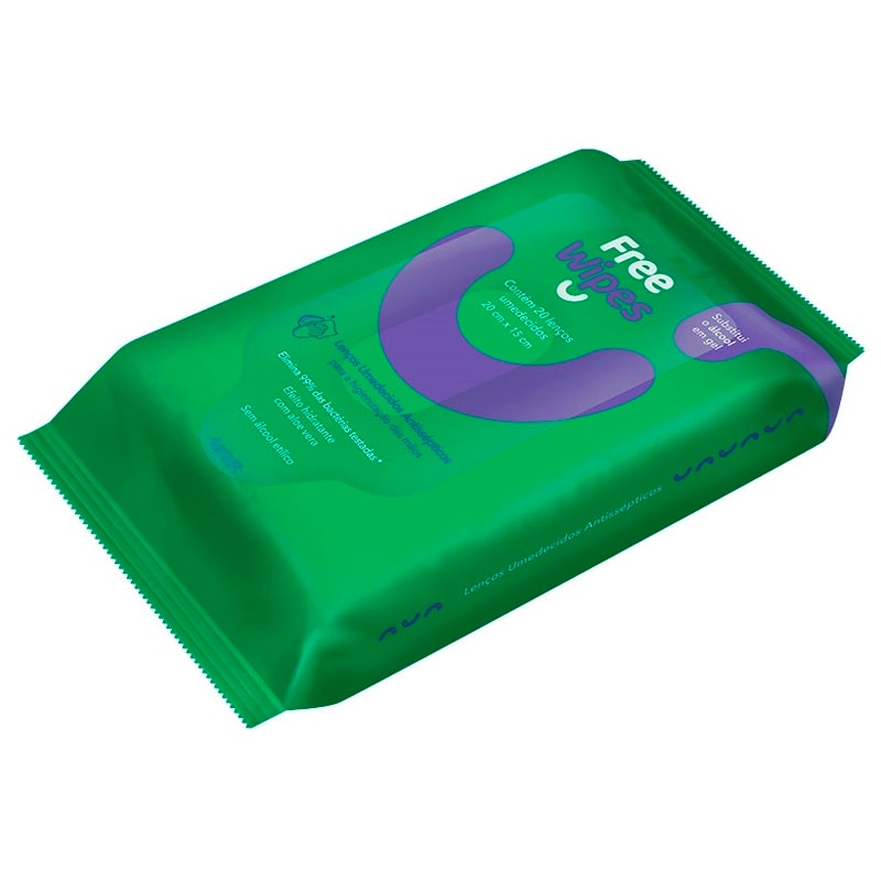 Lenço umedecido antisséptico com 20 unidades Free Wipes Freeco - Mom & Baby
