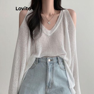 Lovito Suéter Casual Liso De Ombro Frio Para Mulheres LNA42009