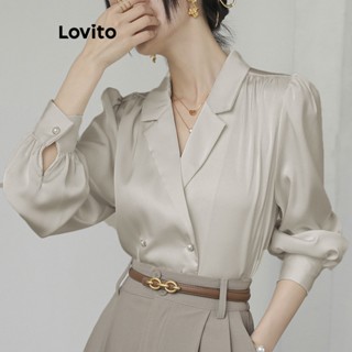 Lovito Casual Blusa Feminina Lisa com Botão Duplo LNA34149 (Damasco)