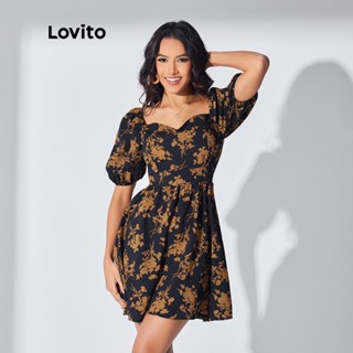 Lovito Elegante Vestido Feminino Florido de Linha Estruturada e Manga Bufante LBL07202
