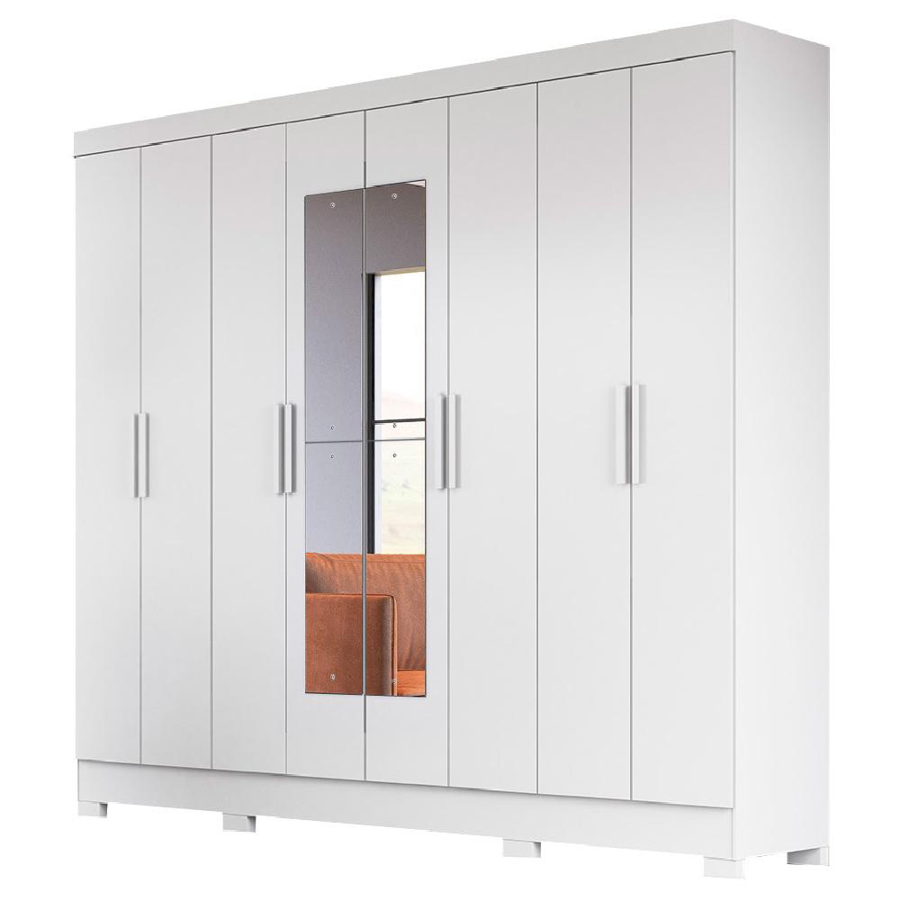 Guarda Roupas Casal com Espelho 8 Portas 4 Gavetas Diplomata Moval Branco - Home & Living