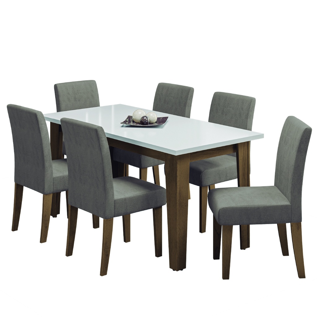 Conjunto de Mesa Sala de Jantar Miami com 6 Cadeiras Trieste Suede 1,60m Cedro / Off White / Mascavo em Oferta na Shopee