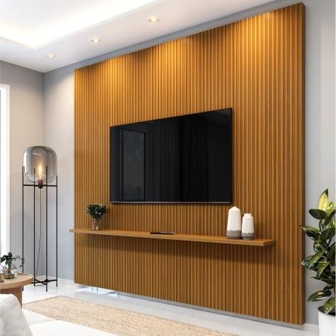 Painel Para Tv Até 75 Polegadas Ripado Impressão 3D Egeo Com Prateleira 2,25m Cedro EDN - Home & Living