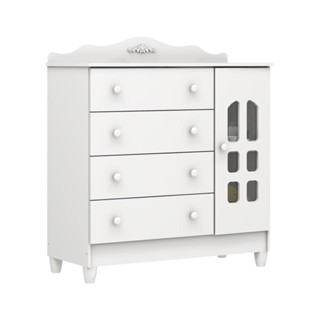 Cômoda Infantil Provençal 4 Gavetas com Fraldário Lisa Branco Carolina Baby