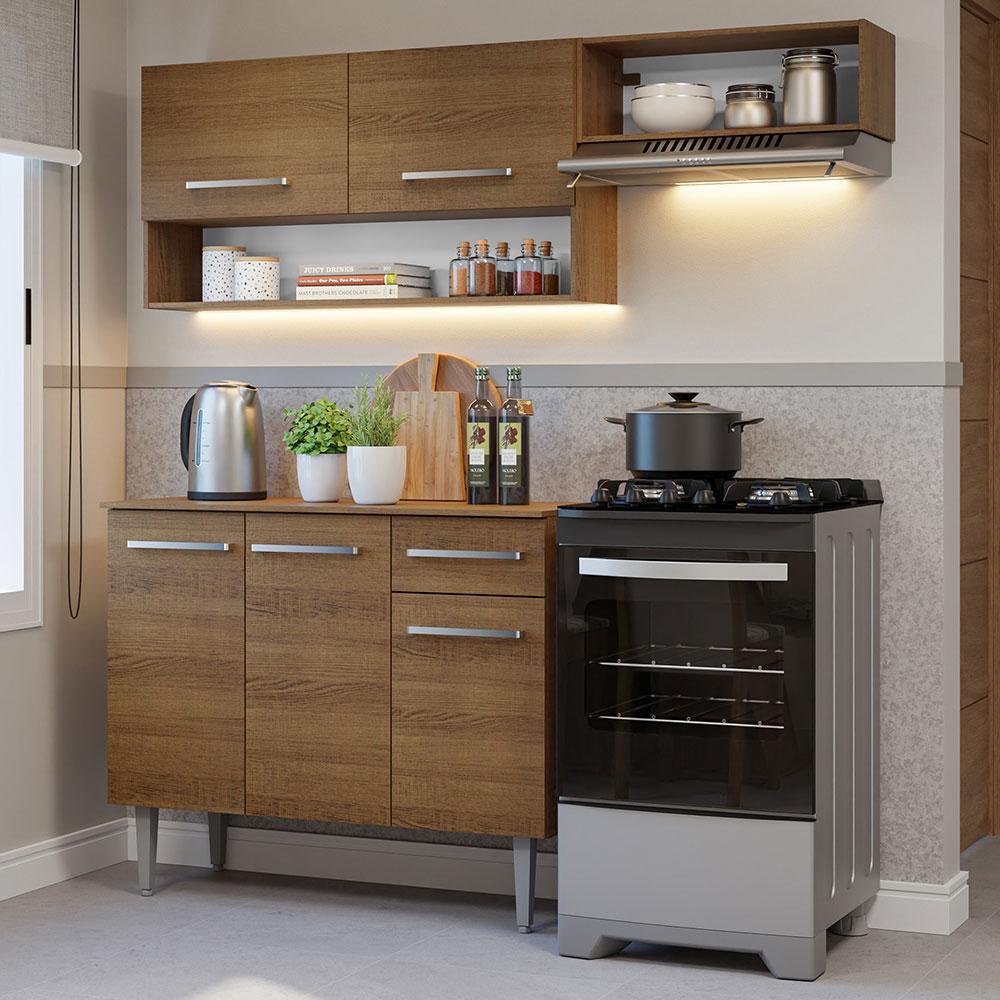 Armário de Cozinha Compacta 165cm Rustic Emilly Madesa 07 em Oferta na Shopee