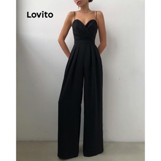 Lovito Macacão Elegante Plissado Liso Para Mulheres LNL41002