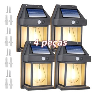 kit 4 Luminária Arandela Vintage Placa Solar Lâmpada Externa Moderna Decoração Com Sensor…