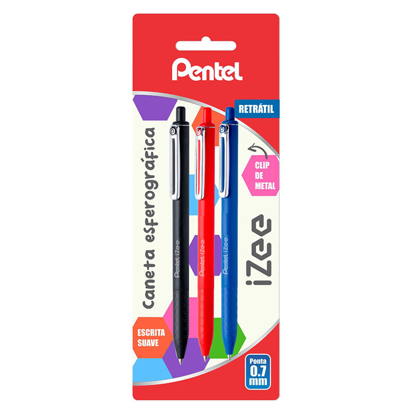 Caneta esferográfica Izee 0.7 AZ/PT/VM com 3 unidades SM/BX467 Pentel