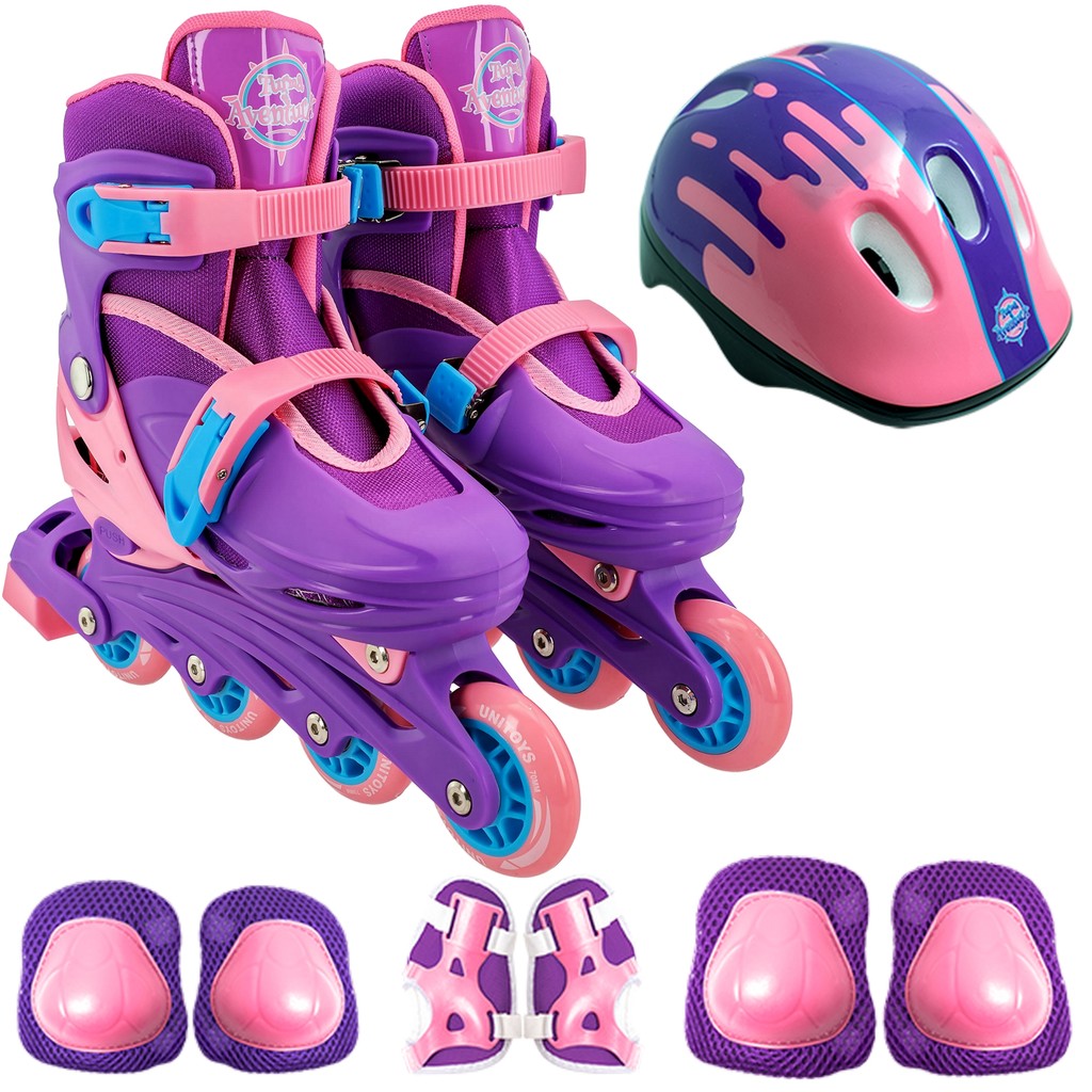 Patins Infantil Triline Inline Com Kit Proteção 30-33 Violeta Meninas Até 60 Kg - Unitoys