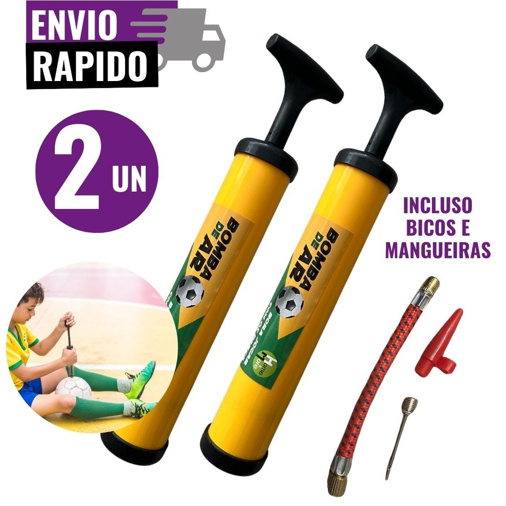 Kit 2 Bomba de Ar Manual 10” Encher Bolas Boias Infláveis Balões Bico Agulha e Plástico com Mangueira Flexível
