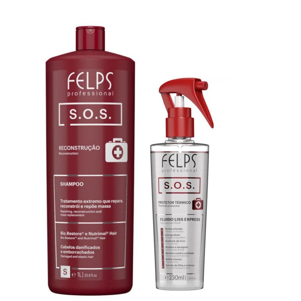 Kit Felps - SOS Shampoo 1Litro + Sos Liss Express Fluido 230ml - Pupita