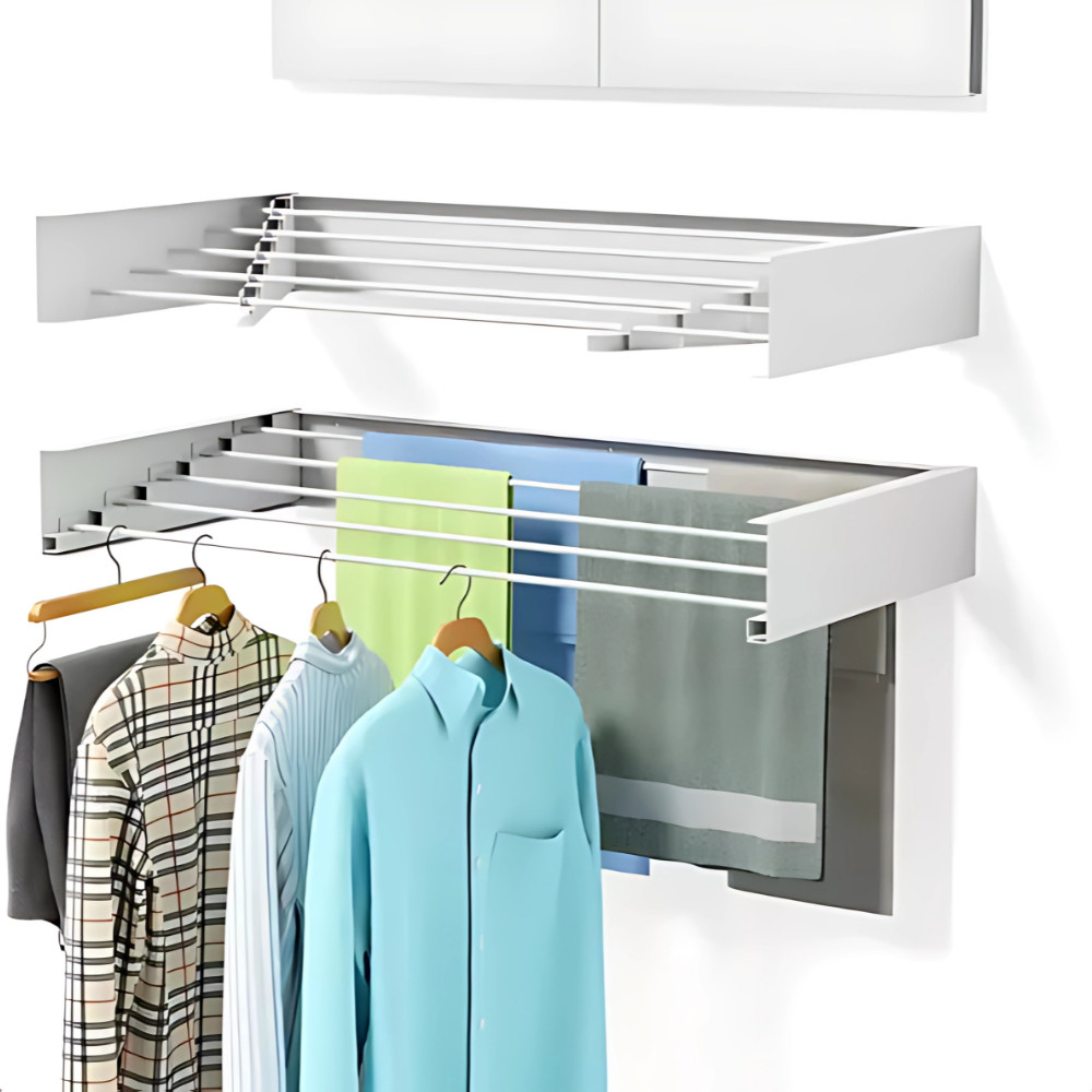 Varal Magico De Parede Retrátil Secreto 80cm/100cm Com 5 Varetas