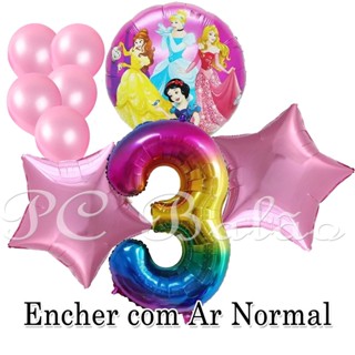 Kit 9 Balão Metalizado 1 PRINCESAS REDONDO 45CM + N° 40CM COLORIDO 2 Estrela + 5 BEXIGA ROSA CLARO em Oferta na Shopee