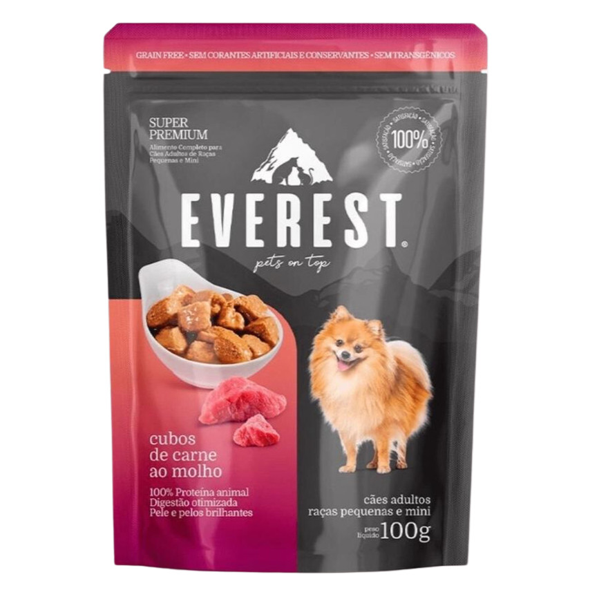 EVEREST SACHÊ CÃES ADULTOS RAÇAS PEQUENAS E MINI CUBOS DE CARNE AO MOLHO 100G