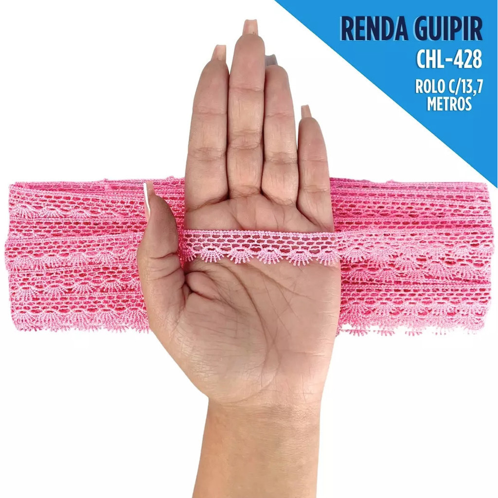 Renda Guipir CHL-428 2.0 Cm -  Rolo C/13.7 Metros Cor:Rosa-Chiclete