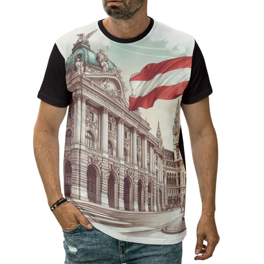 Camiseta Bandeira Da Áustria Ao Lado De Prédio Em Viena