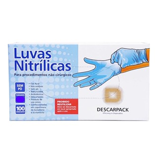 Luvas Nitrílicas para Procedimentos Sem Pó Azul Descarpack Cx C/ 100 Un - P,M,G