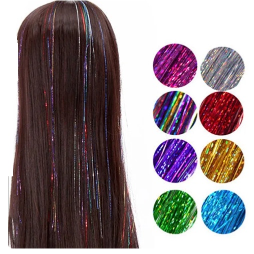 Fios de Cabelo Coloridos Brilhosos Sintético Holográficos