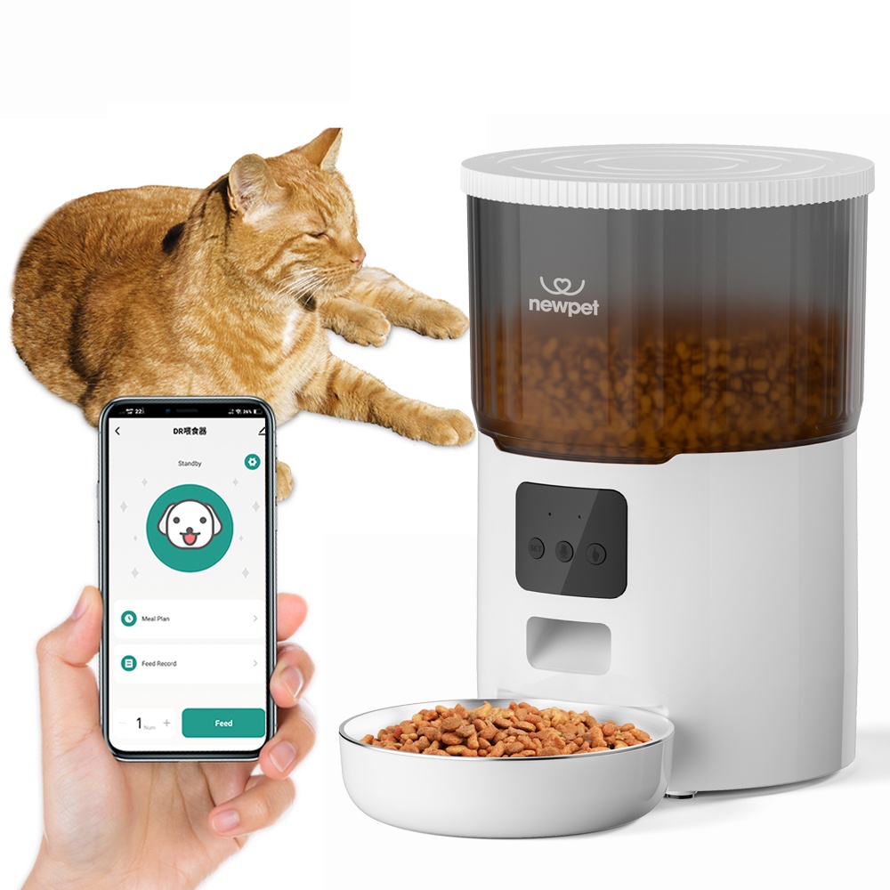 Newpet 4L Alimentador Gato Automático 4L Aplicativo Pet Tuya, Alimentador Automático para Cães com Sensor
