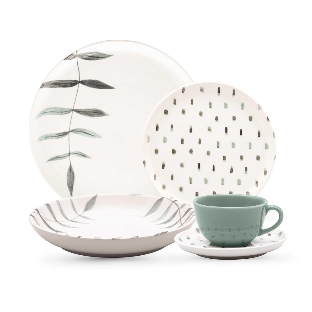 Aparelho de Jantar e Chá 20 Peças Oxford Flat Samambaia em Oferta na Shopee