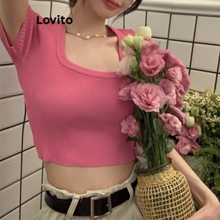 Lovito Casual Top de Malha Cropped para Mulheres LNE20081 (Rosa/Preto)