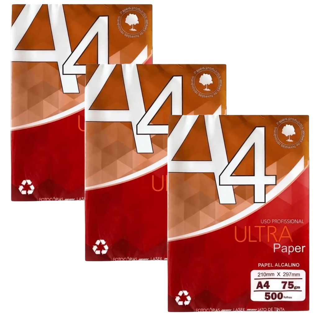 Papel sulfite A4 75g branco 210x297mm Ultra Paper kit com 1500 folhas