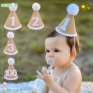 OOSTAR 2Pcs Chapéu De Chuveiro Para Bebês , Corda Elástica De Feltro , Universal 1o 2o 3o Ano Decoração Da Faixa De Aniversário Khaki