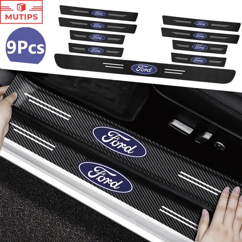 Ford 9Pcs/Set Carbon Fiber Car Leather Sill Sticker Protetor De Soleira Anti-Riscos Para Ka Focus mk2 Ranger Novo Fiesta Fusion Ecosport Edge