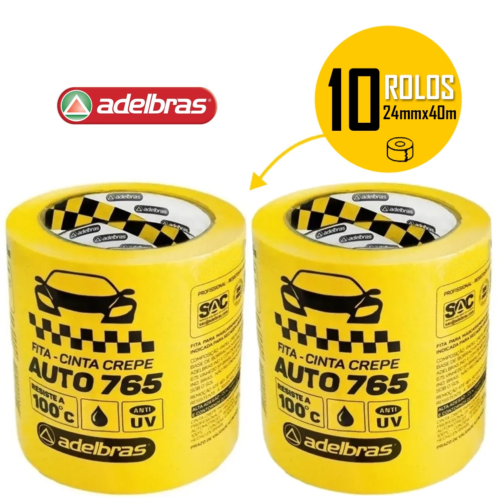 Kit 10 Fitas Crepe Automotiva Adelbras Amarela 24mm x 40m · foto 2